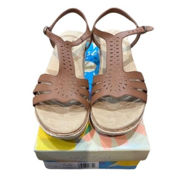 Easy Street “Dorinda” Faux Leather Wedge Sandals in Tan – Size 10 N – New in Box - Picture 4 of 8
